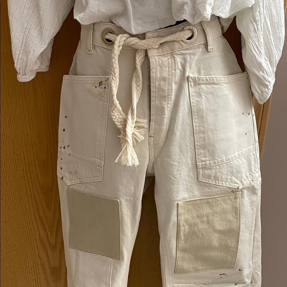 We The Free Cream Patchwork Jeans